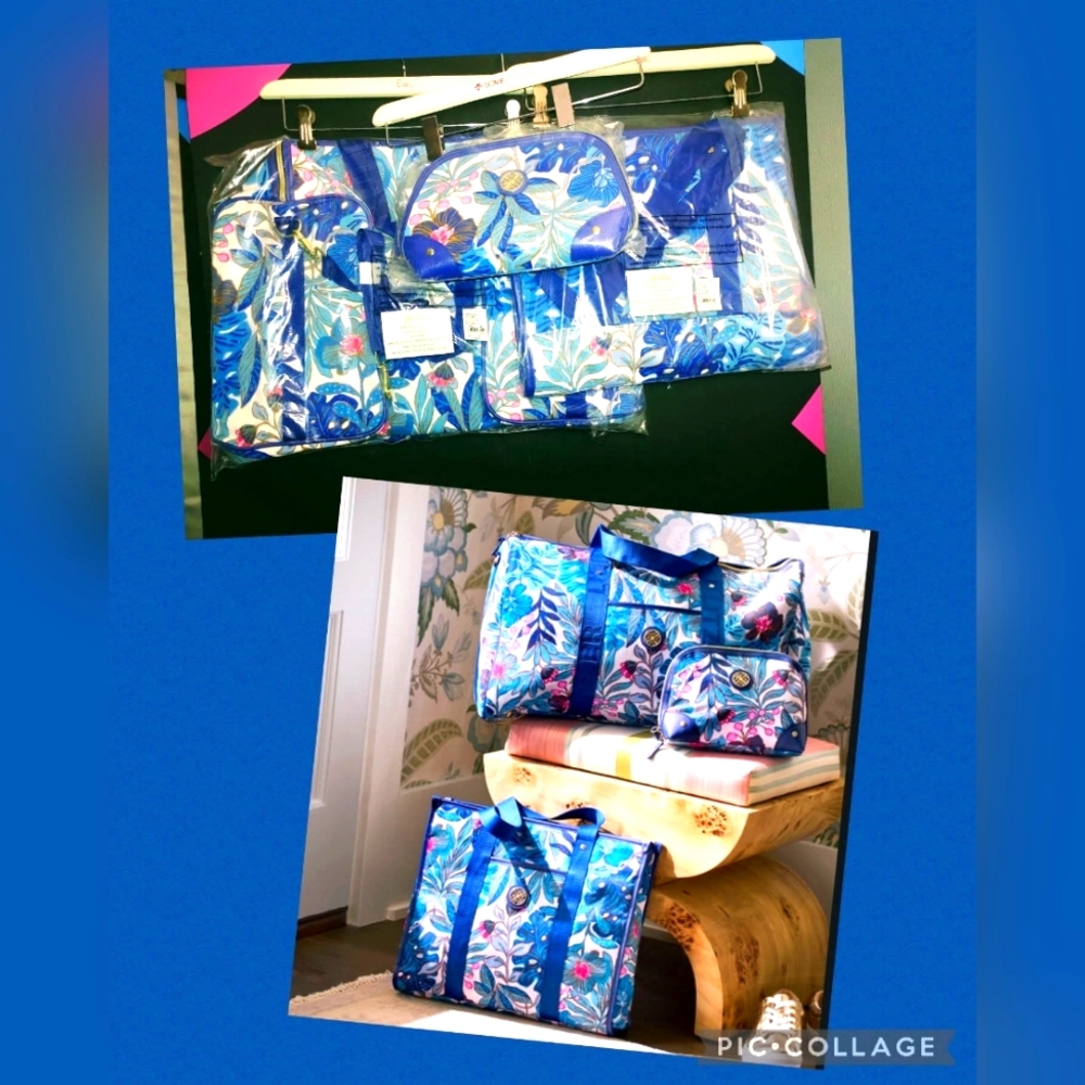 NWT Lilly Pulitzer NWT 3 pc duffel/tote/pouch in breezy aqua best fronds forever